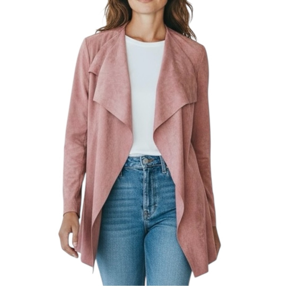 KUT From The Kloth Faux Suede Draped Waterfall Cardigan Dusty Rose Pink Soft XS - Picture 12 of 12